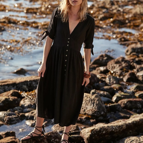 FREE PEOPLE Love of My Life Midi dress black with pink green flower print NWT - Picture 13 of 13